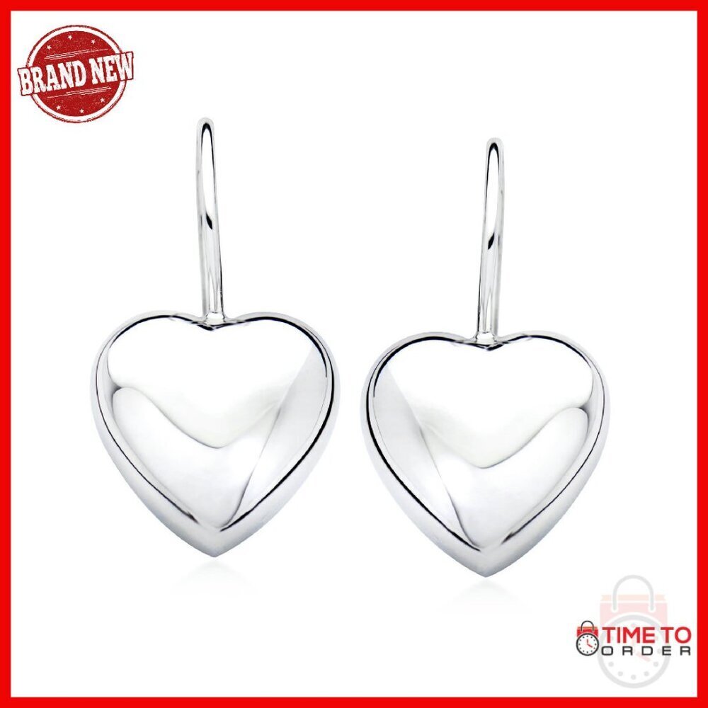 Sterling Silver Heart Drop Earrings, 1" Length, Italian Crafted